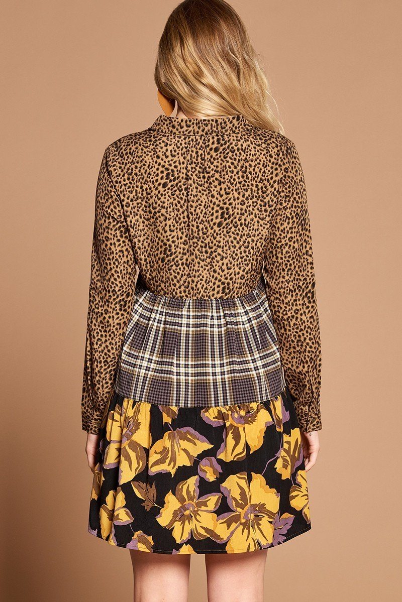 Robe chemise à col boutonné et imprimé guépard