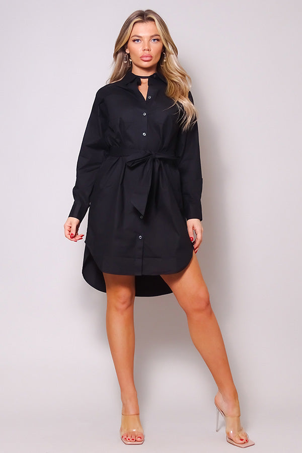 Robe chemise en popeline à manches longues