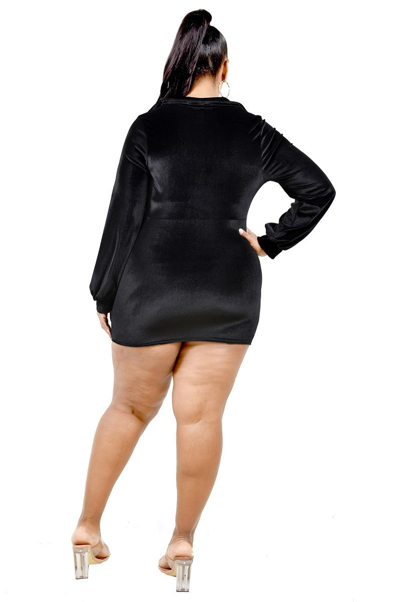 Robe courte en velours à manches évêque Plus
