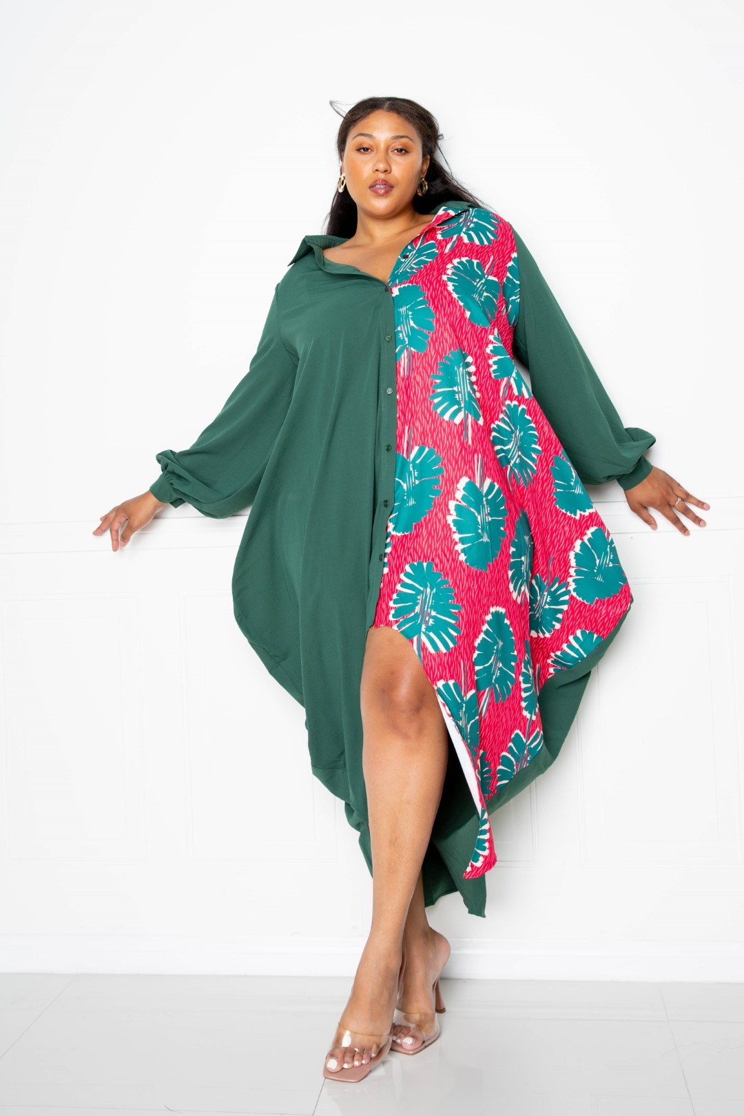 Robe longue chemise drapée imprimée