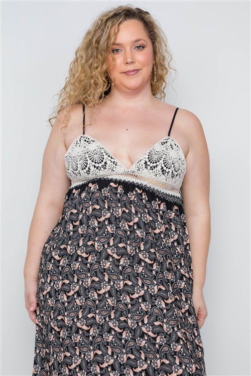 Robe longue noire à imprimé cachemire et caraco multi-crochet de grande taille