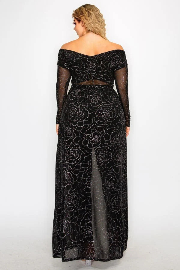 Robe longue portefeuille transparente à épaules croisées et paillettes en maille