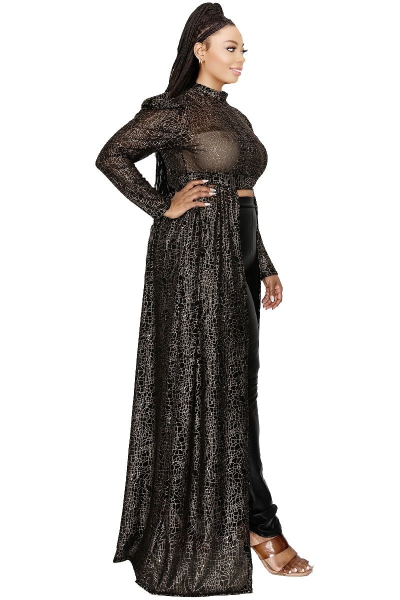 Robe longue transparente imprimée à manches bouffantes