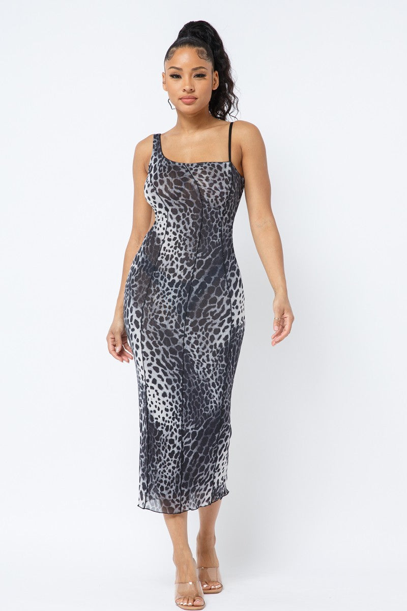 Robe midi à imprimé animal avec bretelle