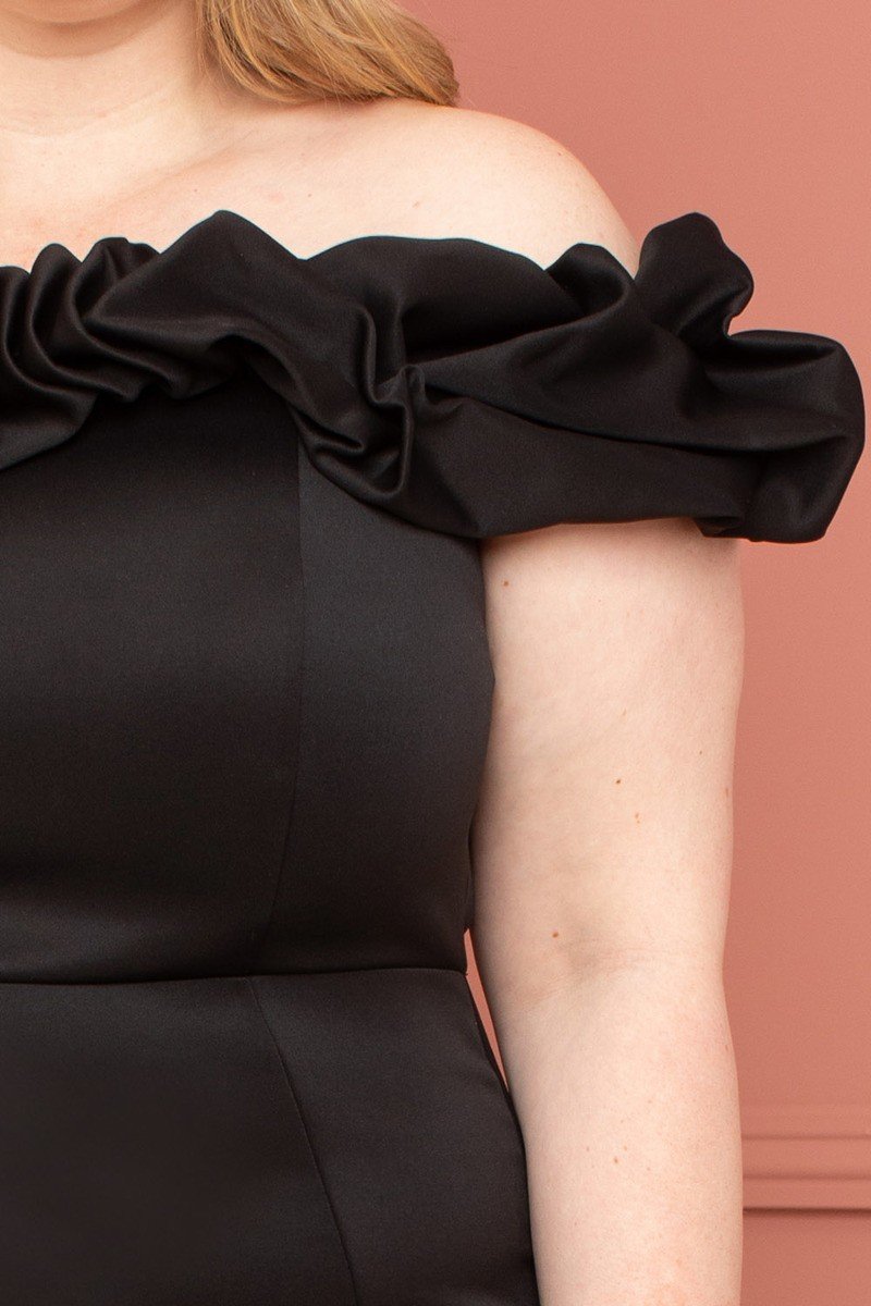 Robe midi à volants et épaules dénudées, grande taille