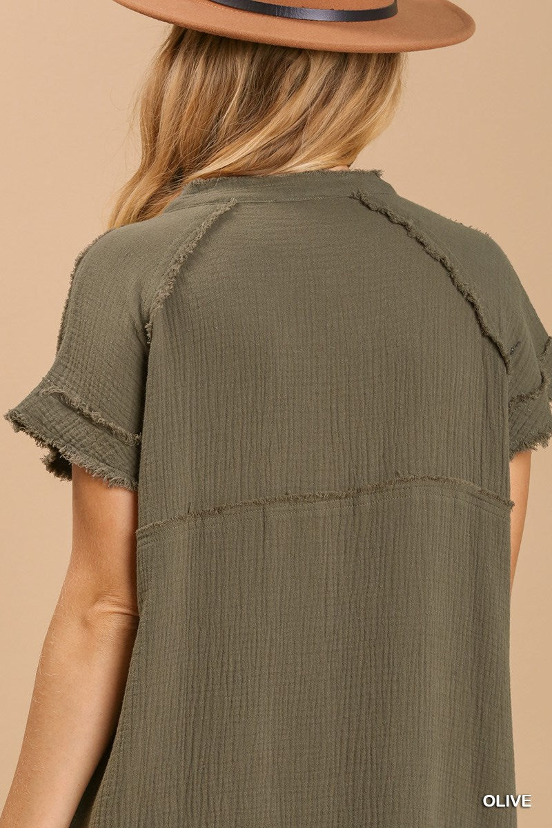 Robe midi boutonnée à col fendu sans doublure