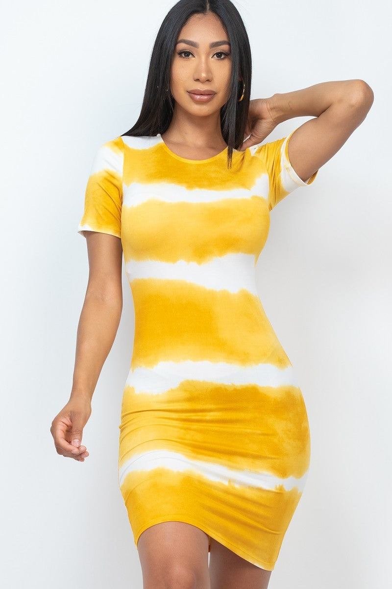 Robe midi imprimée tie-dye à rayures