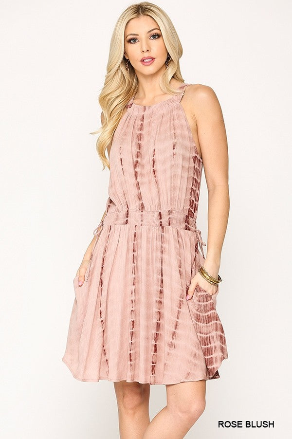 Robe smockée à taille dos nu tie-dye avec lien latéral et poches