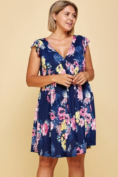 Robe trapèze à imprimé floral Venechia de grande taille, décolleté en V profond