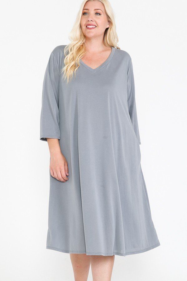 Robe trapèze avec poches cachées et col en V