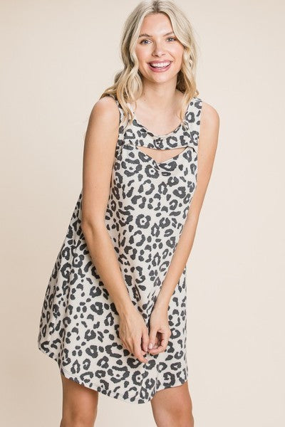Robe tunique sans manches à décolleté découpé et imprimé animal mignon