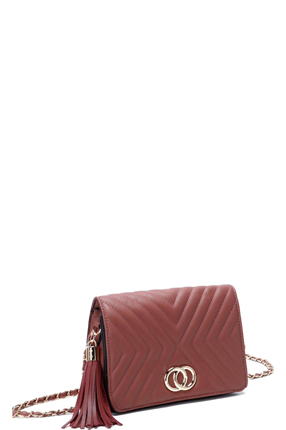 Sac à bandoulière à pompon avec coutures à double motif métallique à la mode