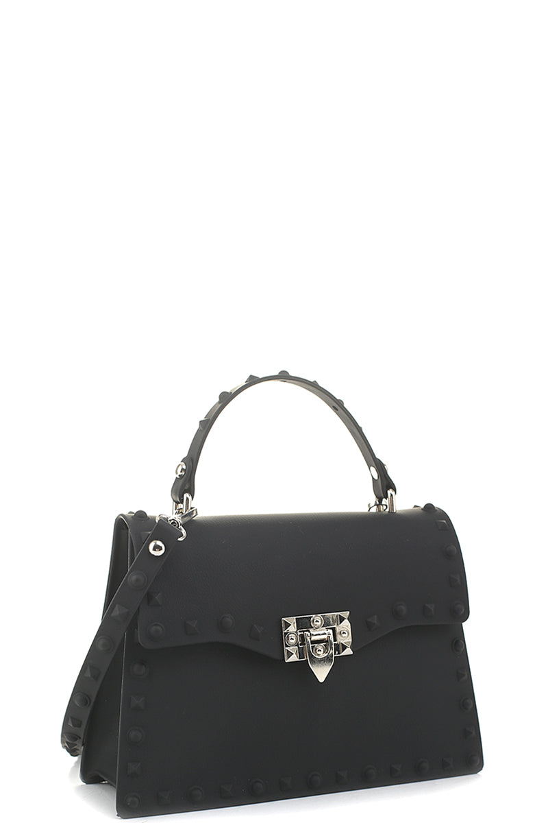 Sac bandoulière à boucle à clous en gelée lisse