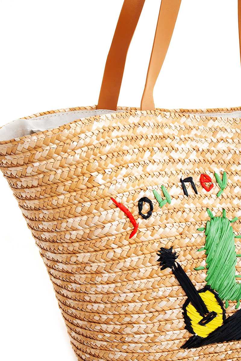 Sac cabas cactus tissé en paille naturelle