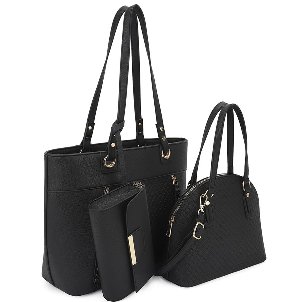 Sac fourre-tout à motif de texture lisse 3 en 1 avec sac à poignée et pochette