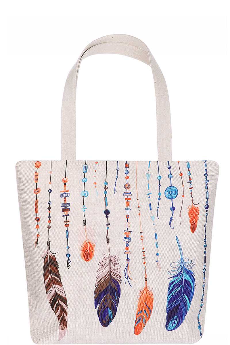 Sac fourre-tout Ecco élégant à imprimé plumes et perles multicolores
