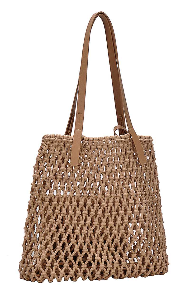 Sac fourre-tout tissé à cordes chic et moderne 2 en 1