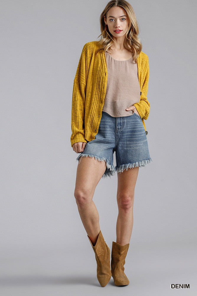 Short en jean taille haute avec ourlet brut
