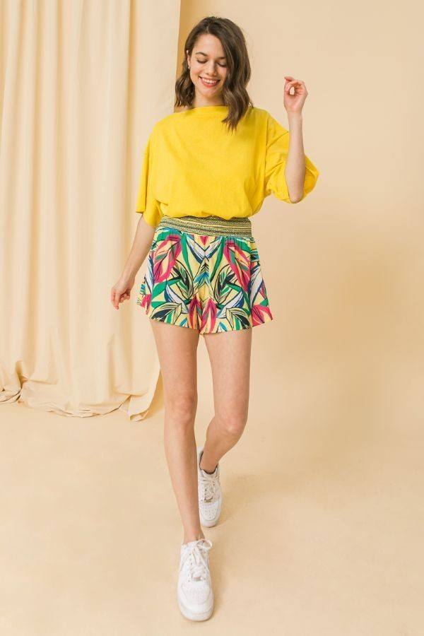 Short tissé taille haute