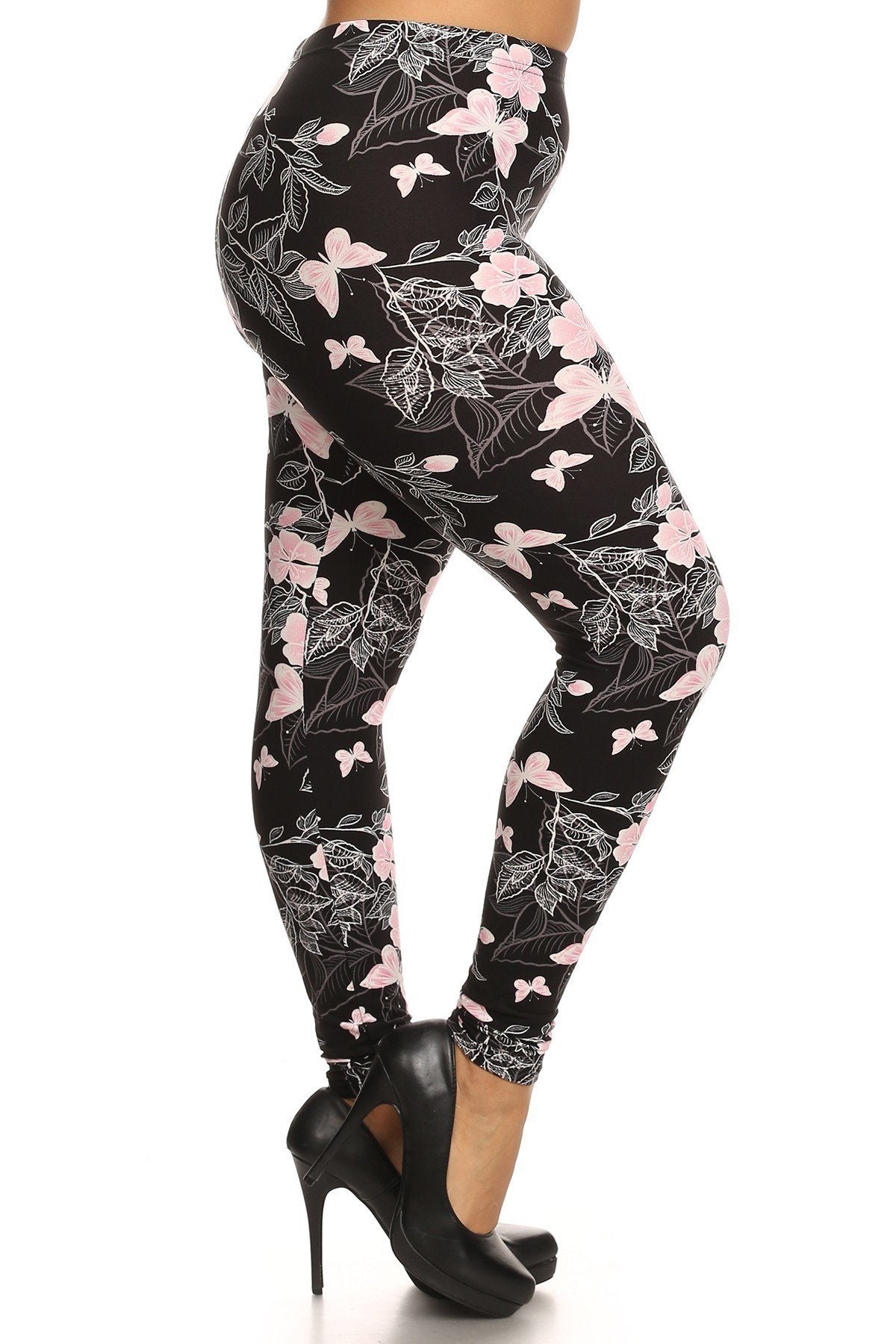 Tissu peau de pêche super doux grande taille, legging en tricot imprimé graphique papillon