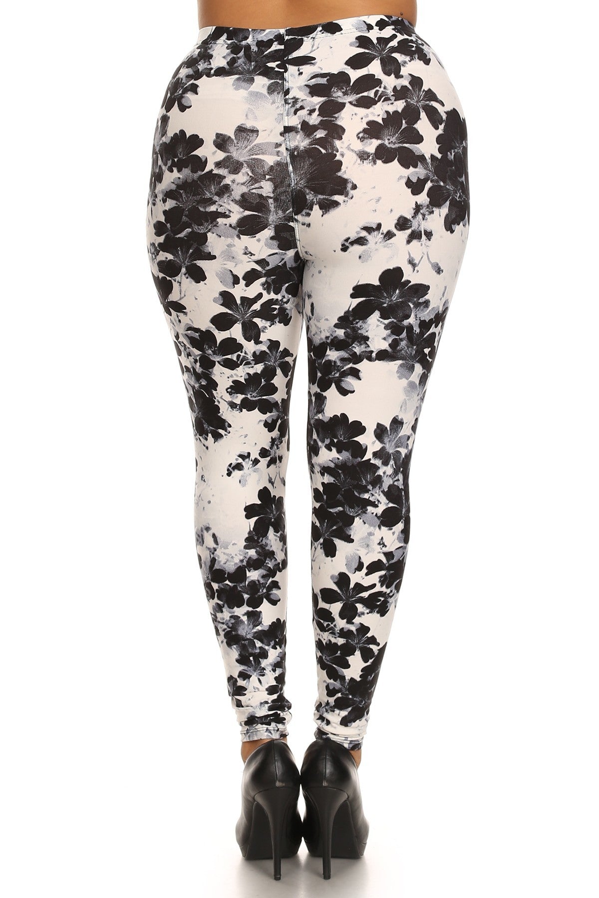 Tissu peau de pêche super doux, legging en tricot imprimé graphique floral avec taille élastique