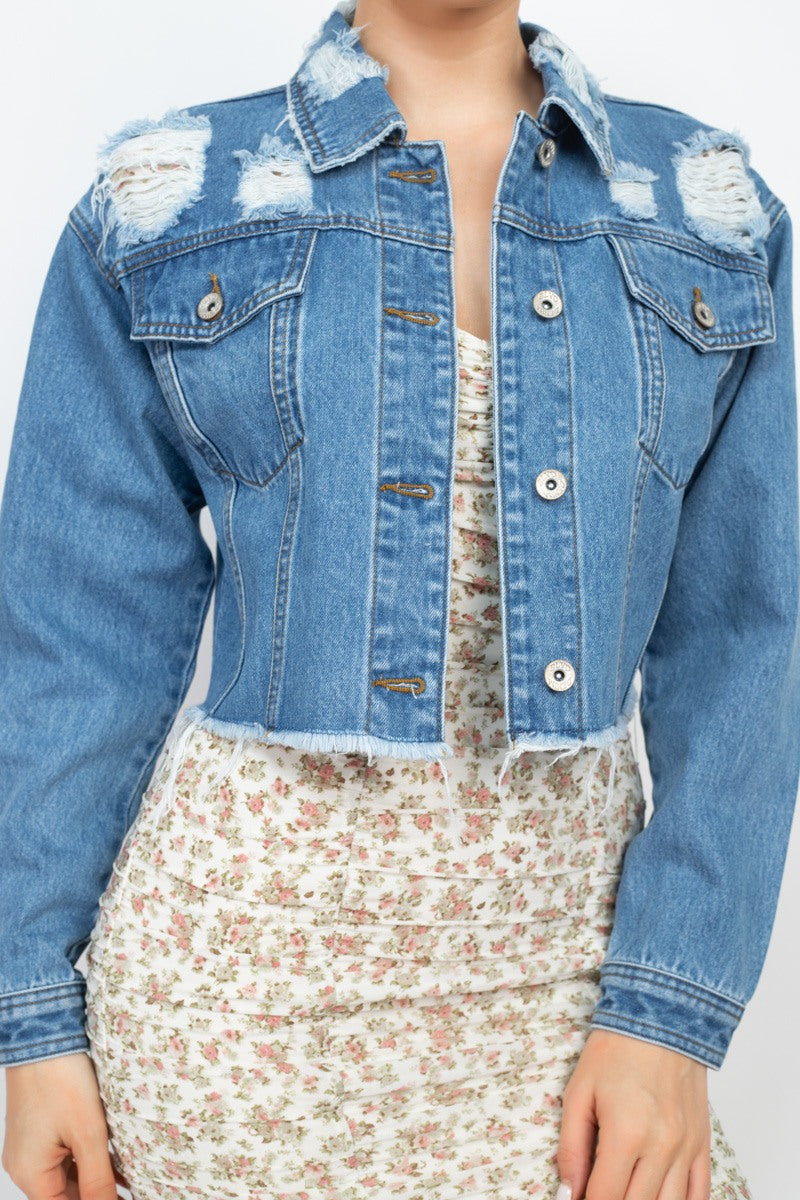 Veste en jean à ourlet effiloché