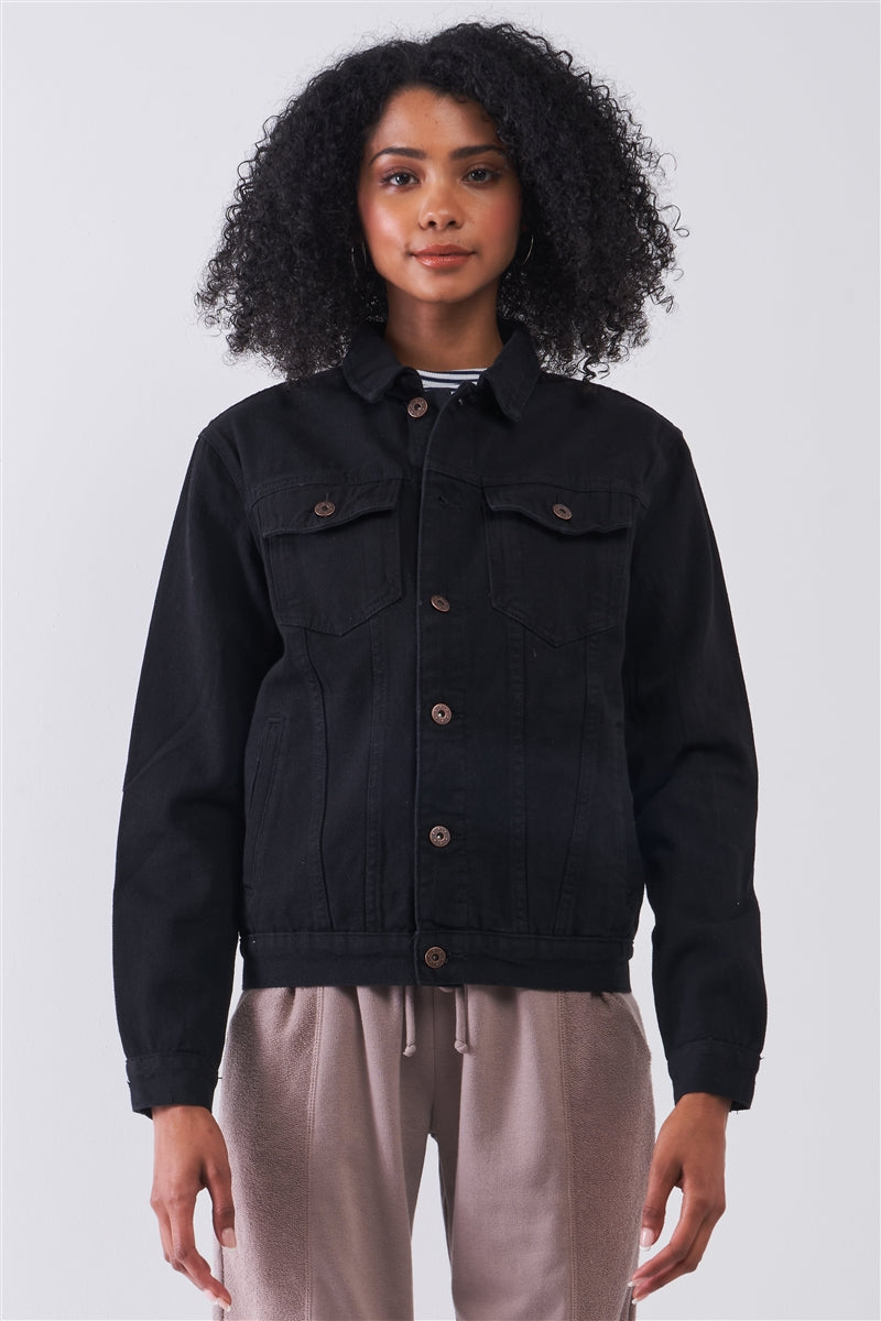 Veste en jean classique surdimensionnée noire à manches longues