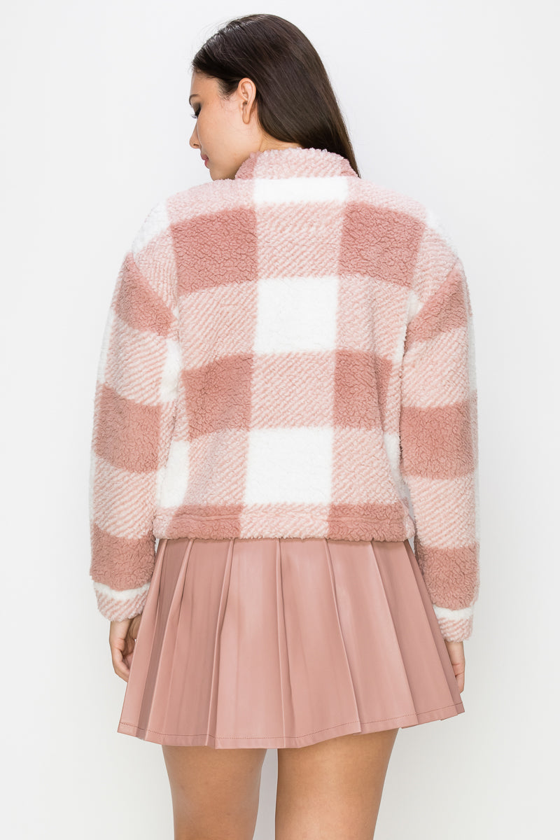 Veste pull zippée à carreaux