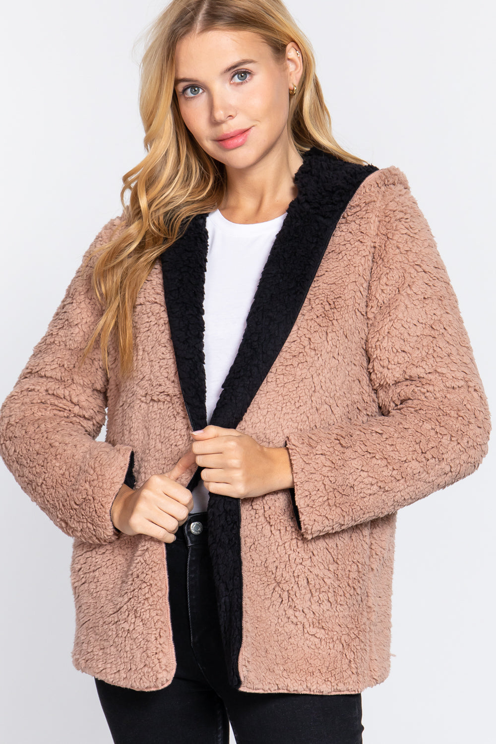 Veste réversible à capuche en fausse fourrure