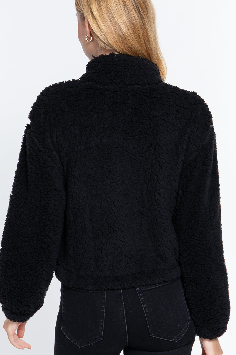 Veste zippée longue en fausse fourrure