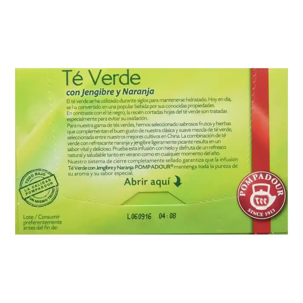 Infusion pompadour the vert gingembre orange 20 uds _7939. Entrez dans l'Univers de DIAYTAR COTE D'IVOIRE - Où l'Élégance et la Variété se Rencontrent. Parcourez notre catalogue pour dénicher des articles qui ajoutent une touche d'élégance à votre vie.