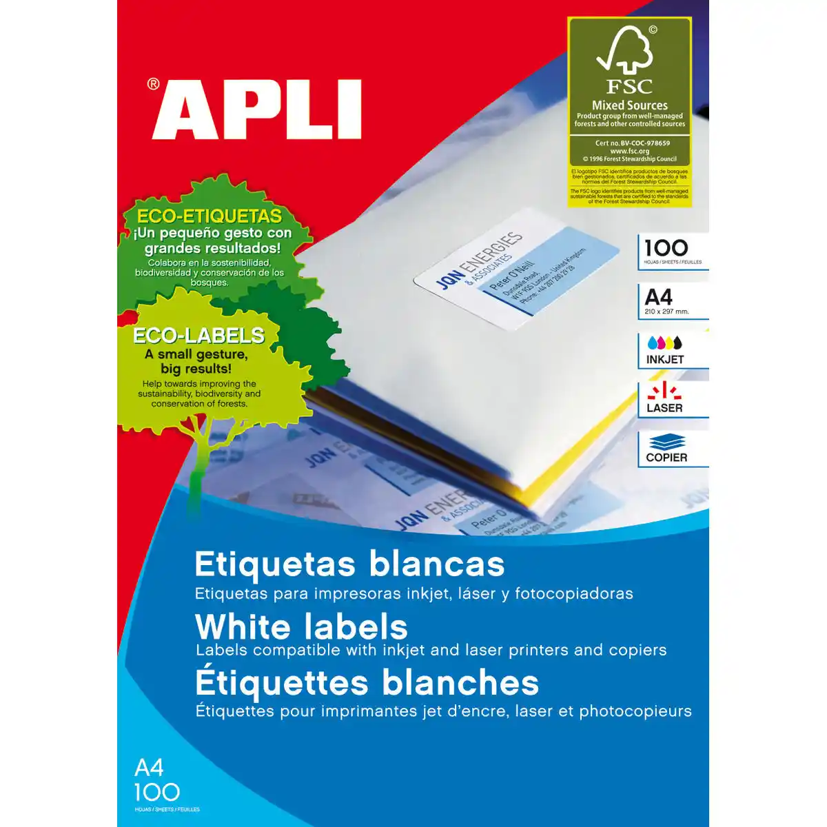 Adhésifs/Étiquettes Apli 01271 70 x 30 mm 100 Feuilles. SUPERDISCOUNT FRANCE