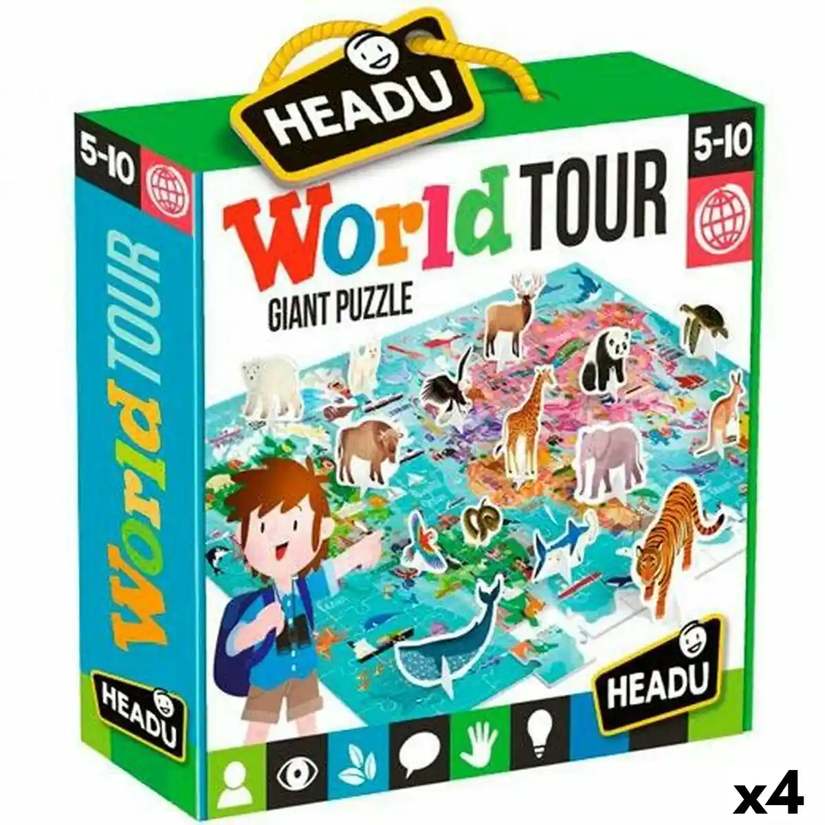 Jeu Éducatif Bébé HEADU World Tour Puzzle Géant Animaux 3D (4 Unités) (108 Pièces). SUPERDISCOUNT FRANCE