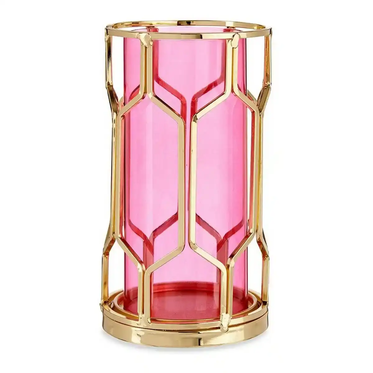 Bougeoir metal dore rose verre 11 5 x 19 5 x 11 5 cm _2930. Entrez dans l'Univers de DIAYTAR COTE D'IVOIRE - Où Chaque Produit a son Histoire. Explorez notre catalogue et découvrez des trésors qui racontent la riche culture du Côte d'Ivoire.