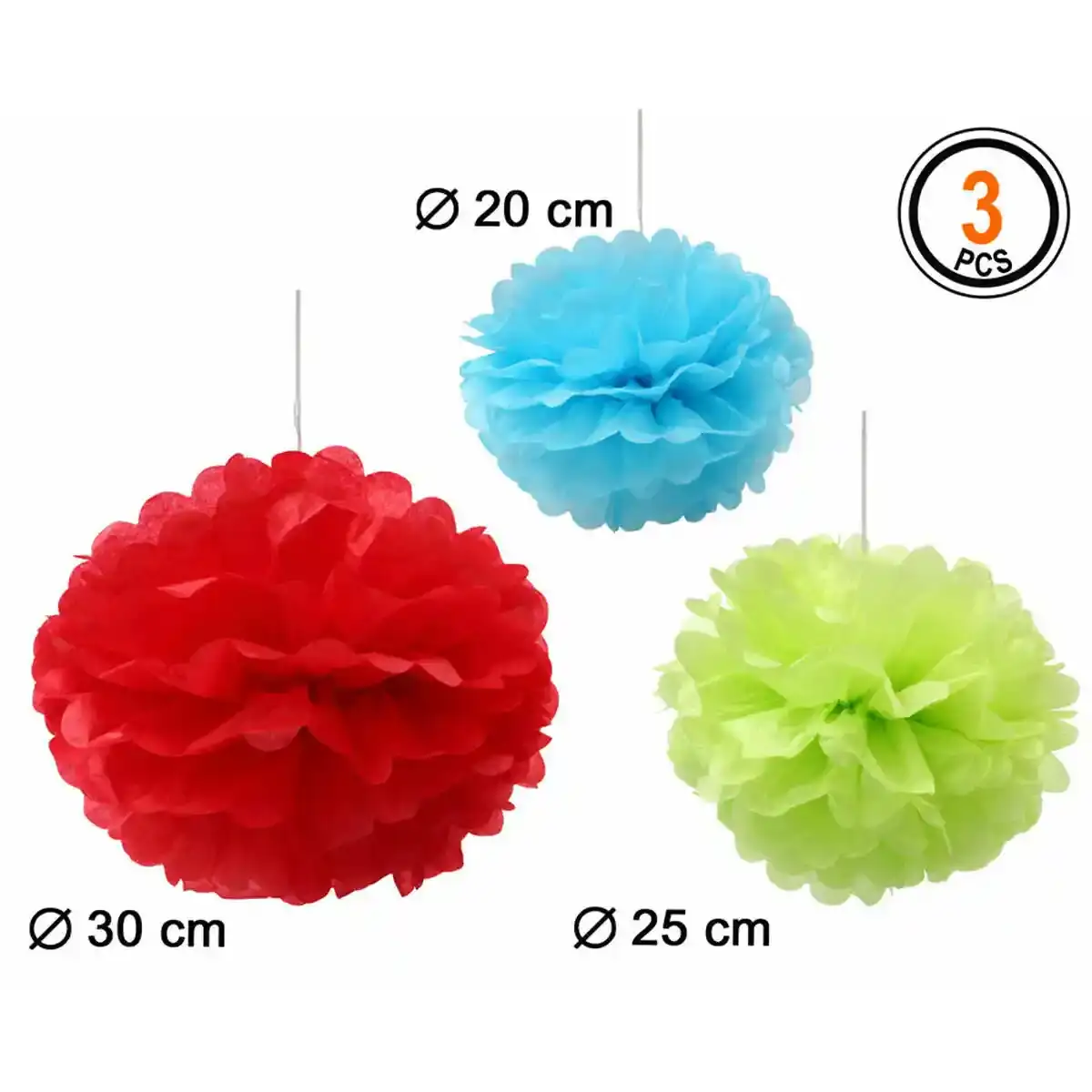 Pompons o 20 cm o 30 cm 3 unites multicolore_3533. Bienvenue chez DIAYTAR COTE D'IVOIRE - Où Choisir est une Invitation au Voyage. Explorez notre boutique en ligne et découvrez des produits qui vous transportent dans l'univers du Côte d'Ivoire.
