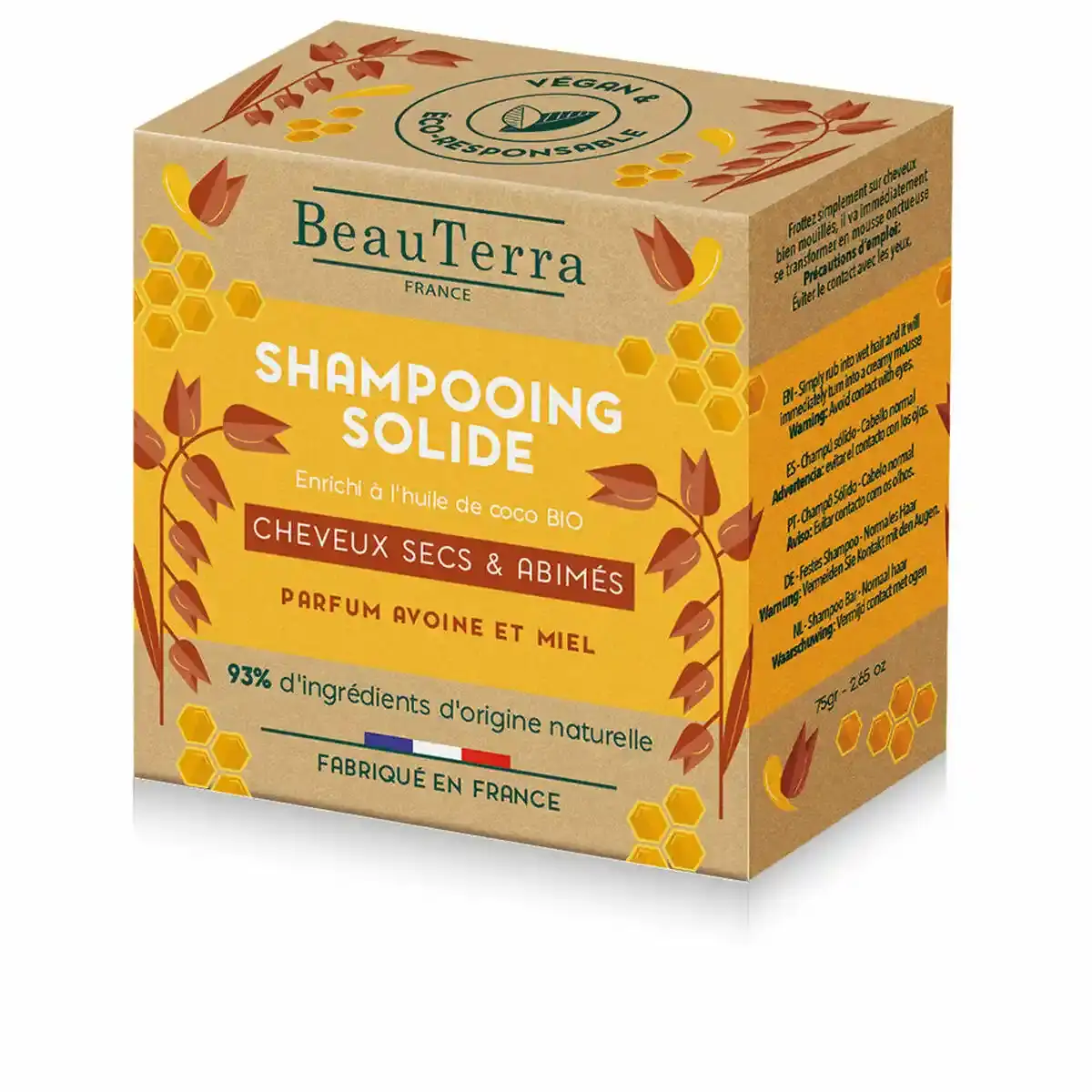 Shampoing solide Beauterra Solide Miel Avoine 75 g. SUPERDISCOUNT FRANCE