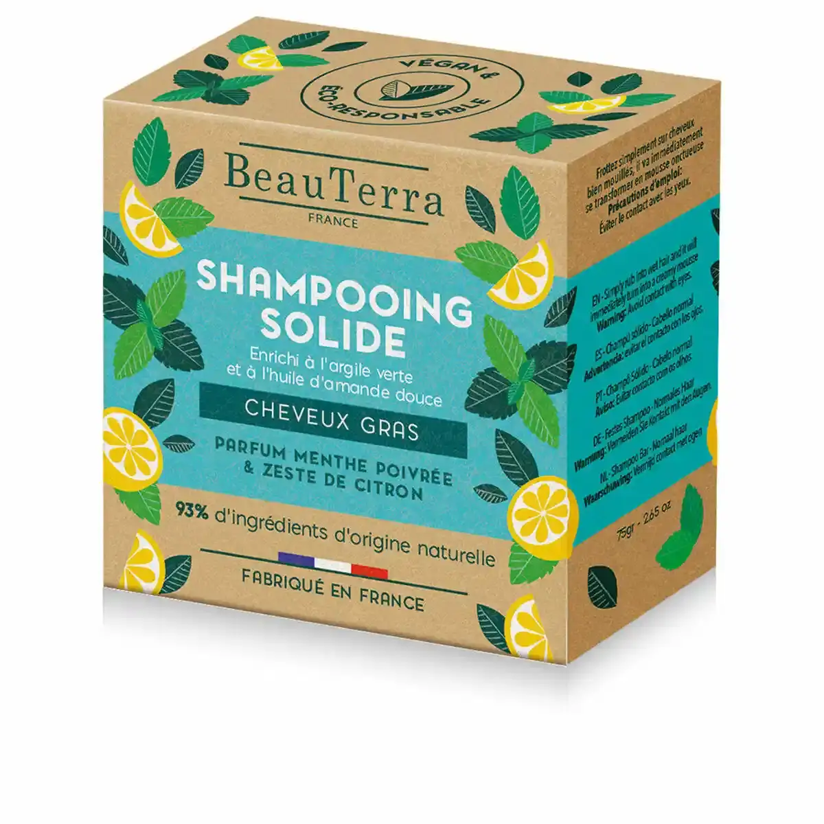 Shampoing solide Beauterra Solide Menthe Citron 75 g. SUPERDISCOUNT FRANCE