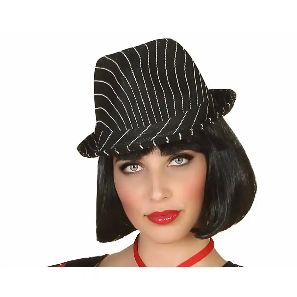 Chapeau Blanc/Noir Gangster Mafioso Rayé. SUPERDISCOUNT FRANCE