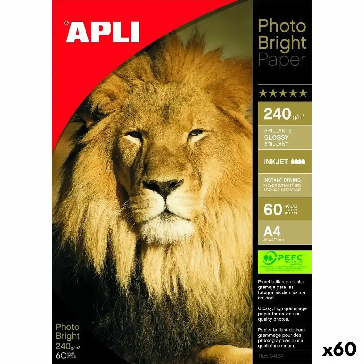 Papier Photo Brillant Apli Inkjet 60 Feuilles 240 g/m2 A4. SUPERDISCOUNT FRANCE