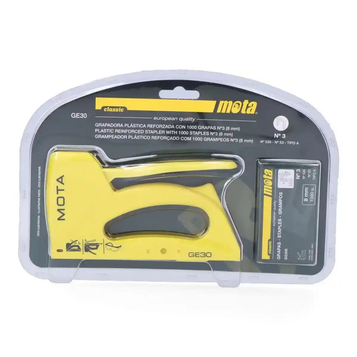 Agrafeuse Professionnelle Mota GE30 Classic No3 1000 Agrafes Plastique Jaune (8 mm). SUPERDISCOUNT FRANCE