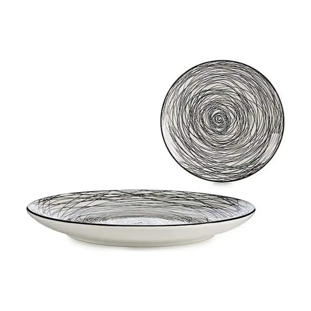 Assiette plate rayures porcelaine noir blanc 24 x 2 8 x 24 cm_1127. DIAYTAR COTE D'IVOIRE - Où Choisir est une Célébration de l'Artisanat Local. Découvrez notre boutique en ligne et choisissez des produits qui incarnent la passion des artisans sénégalais.