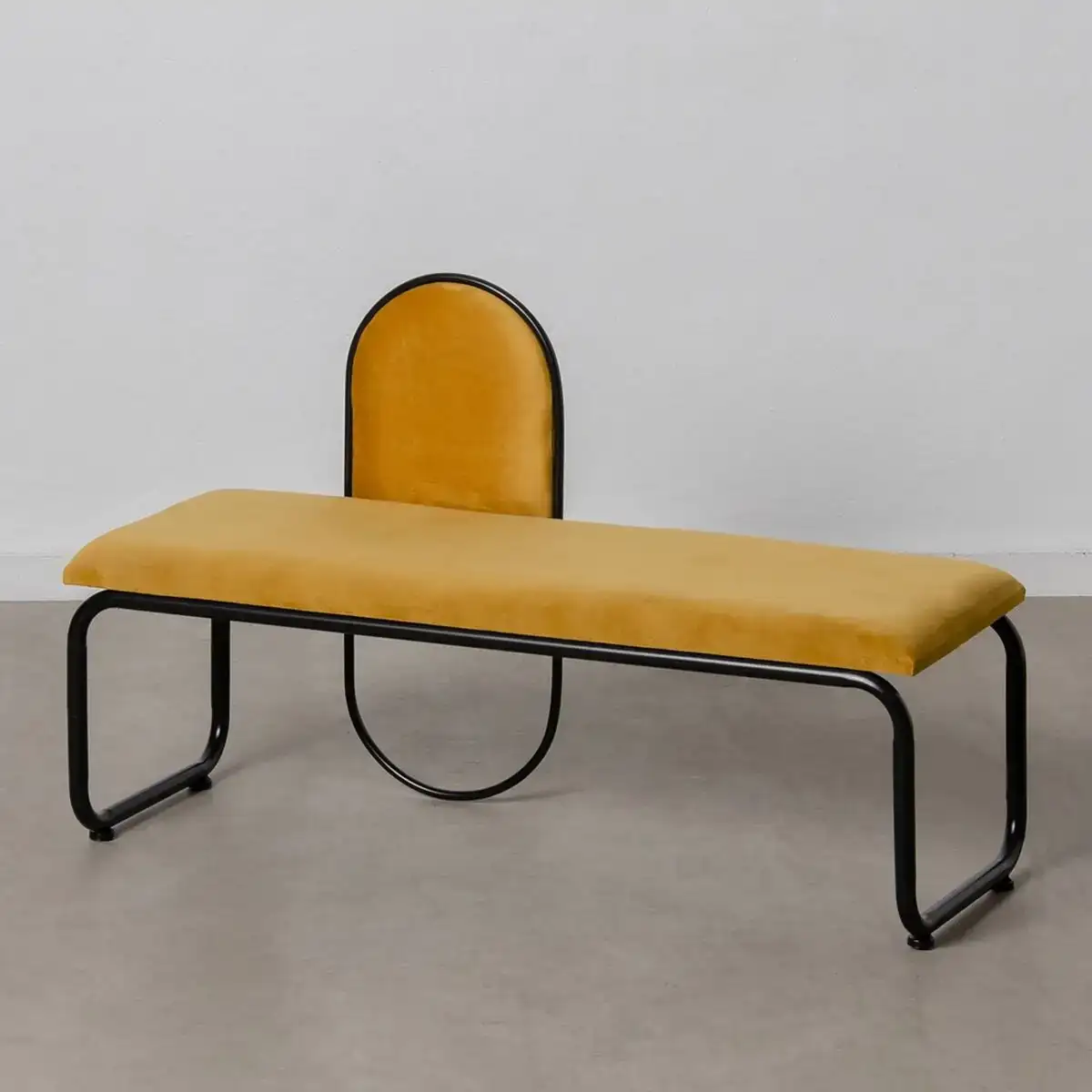 Banquette 110 x 40 x 68 cm tissu synthetique metal ocre_8588. Bienvenue chez DIAYTAR COTE D'IVOIRE - Où Choisir est un Voyage. Plongez dans notre plateforme en ligne pour trouver des produits qui ajoutent de la couleur et de la texture à votre quotidien.