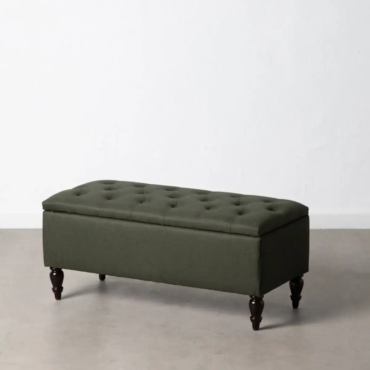 Banquette 94 x 43 x 41 cm lin vert fonce_4618. DIAYTAR COTE D'IVOIRE - Où Choisir est un Voyage Cultuel. Explorez notre boutique en ligne et découvrez des produits qui célèbrent la richesse et la diversité culturelle du Côte d'Ivoire.