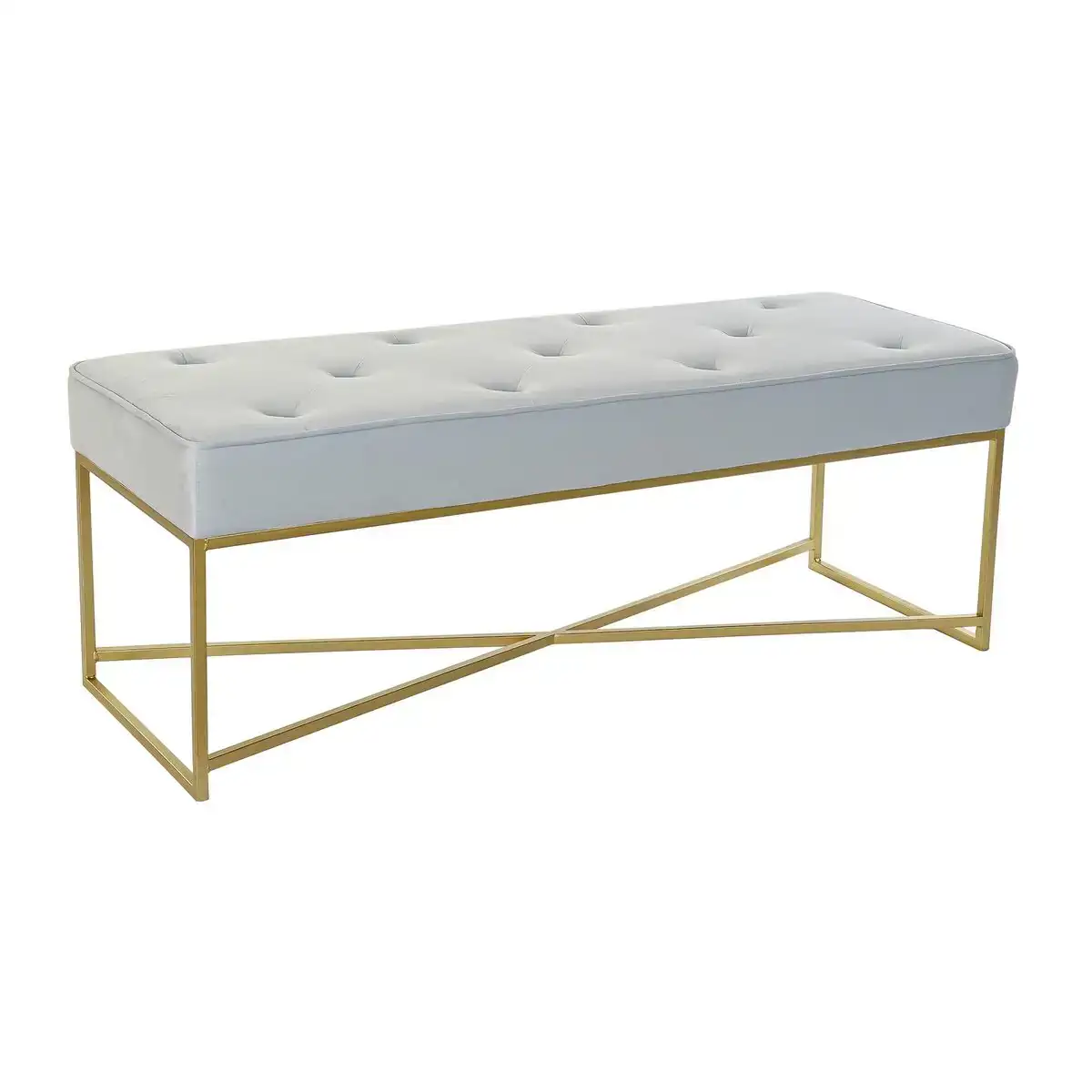 Banquette dkd home decor dore bleu ciel metal plastique 119 x 45 x 43 cm_3602. DIAYTAR COTE D'IVOIRE - L'Art de Vivre en Couleurs. Découvrez notre boutique en ligne et trouvez des produits qui ajoutent une palette vibrante à votre quotidien.