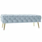 Banquette dkd home decor dore metal polyester velours bleu ciel 120 x 45 x 40 cm _4472. DIAYTAR COTE D'IVOIRE - Où Choisir est un Acte d'Amour pour le Côte d'Ivoire. Explorez notre boutique en ligne et choisissez des articles qui célèbrent la culture et l'artisanat du pays.