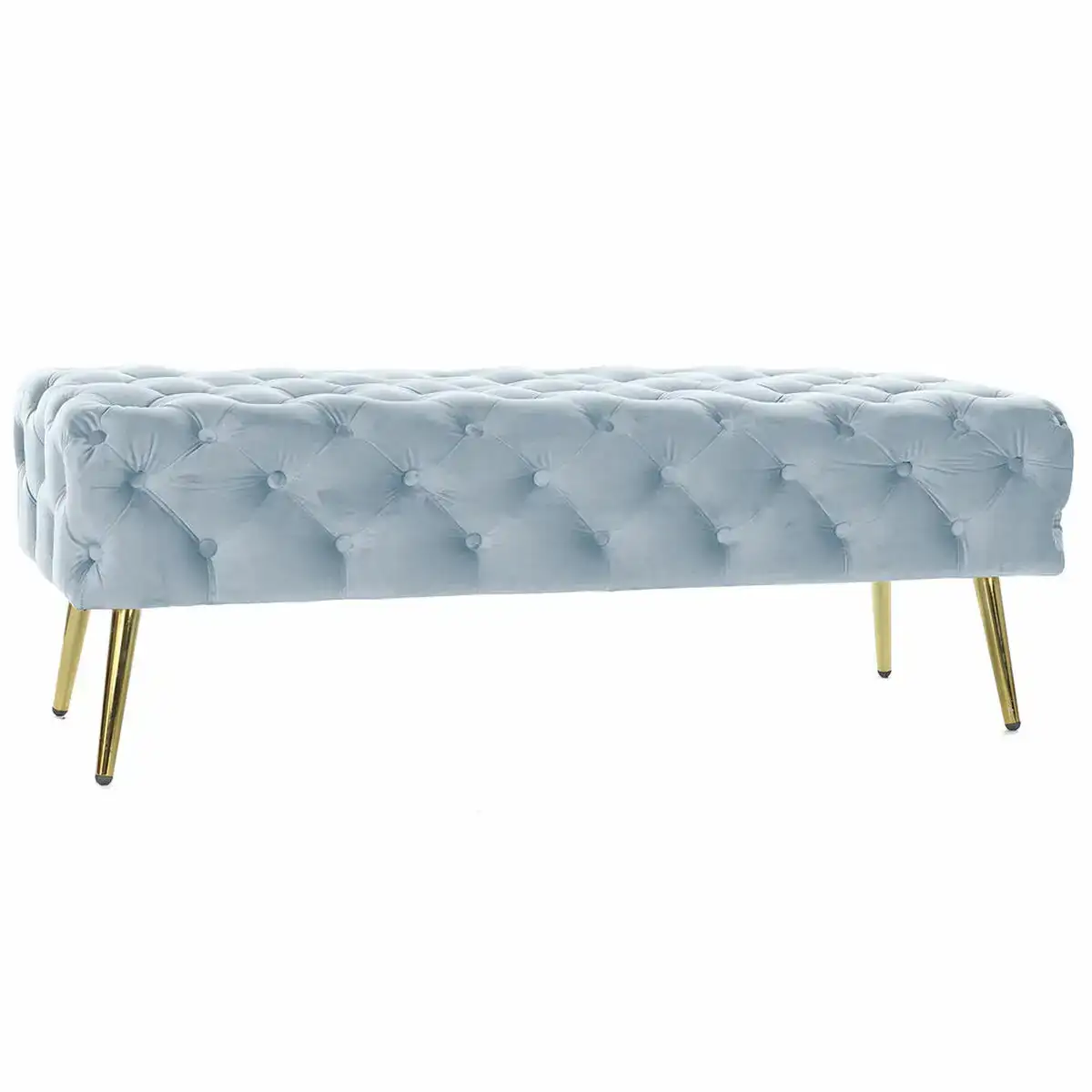 Banquette dkd home decor dore metal polyester velours bleu ciel 120 x 45 x 40 cm _4472. DIAYTAR COTE D'IVOIRE - Où Choisir est un Acte d'Amour pour le Côte d'Ivoire. Explorez notre boutique en ligne et choisissez des articles qui célèbrent la culture et l'artisanat du pays.