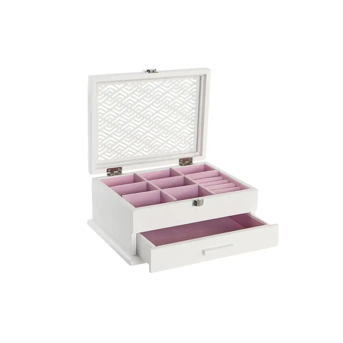 Boite a bijoux dkd home decor 25 5 x 19 5 x 11 cm verre blanc rose clair bois mdf_1942. DIAYTAR COTE D'IVOIRE - Où Chaque Sélection est une Victoire. Découvrez notre boutique en ligne et trouvez des articles qui vous rendent la vie plus belle, un choix à la fois.
