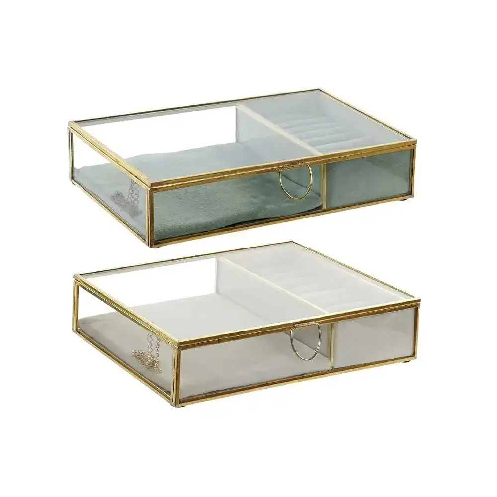Boite a bijoux dkd home decor verre metal vert creme 23 x 15 x 5 cm 2 unites _8405. DIAYTAR COTE D'IVOIRE - Là où la Diversité Rencontre la Qualité. Parcourez notre gamme complète et trouvez des produits qui incarnent la richesse et l'unicité du Côte d'Ivoire.