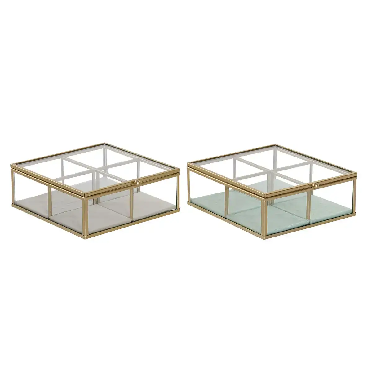 Boite a bijoux dkd home decor vert gris clair metal verre 15 x 15 x 5 5 cm 2 unites _2909. DIAYTAR COTE D'IVOIRE - L'Art de Magasiner sans Limites. Naviguez à travers notre collection diversifiée pour trouver des produits qui élargiront vos horizons shopping.