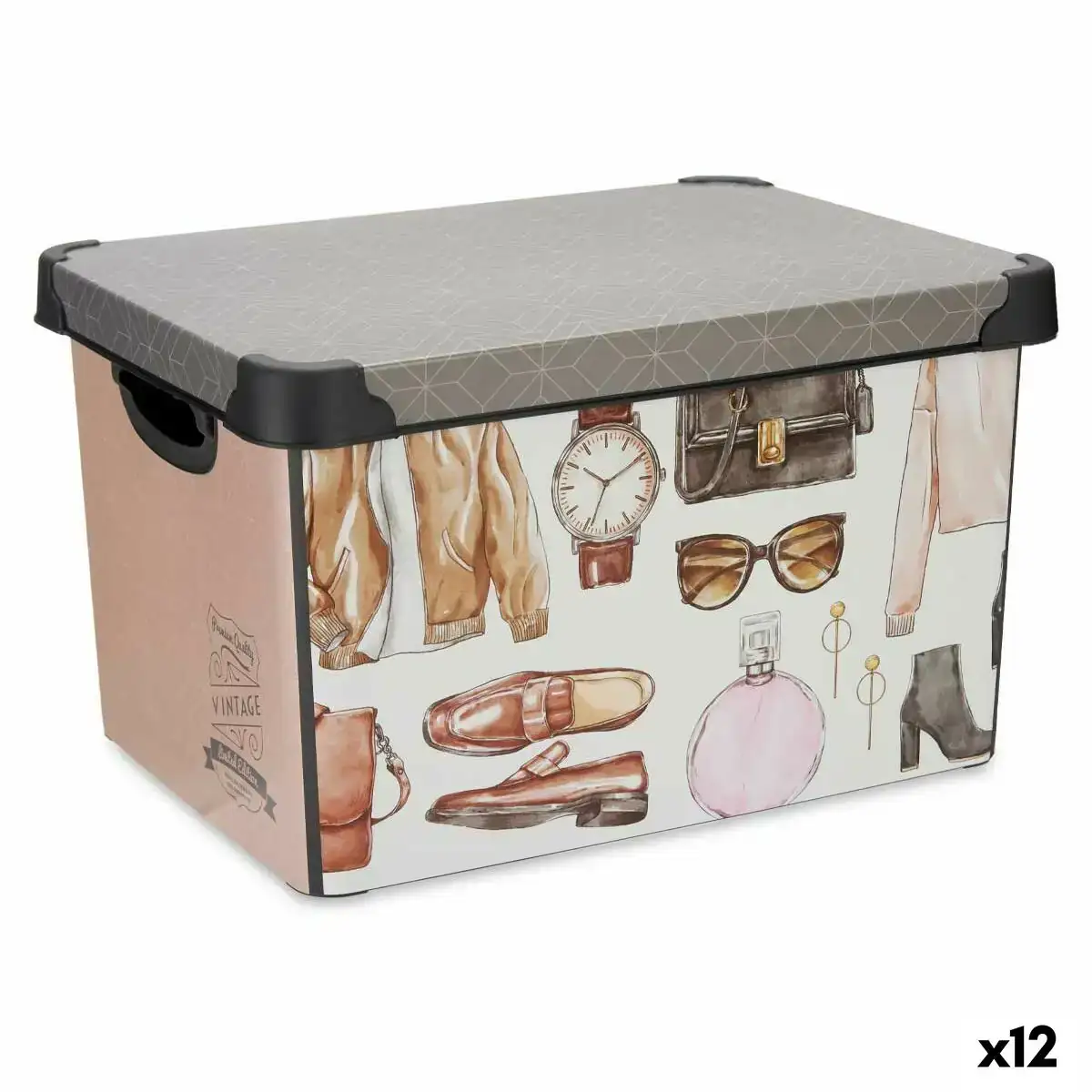 Boite de rangement avec des poignees vintage 17 l 27 5 x 22 x 36 5 cm 12 unites _9139. DIAYTAR COTE D'IVOIRE - L'Équilibre Parfait entre Tradition et Modernité. Explorez notre collection pour trouver des produits qui incarnent la culture et la contemporanéité du Côte d'Ivoire.